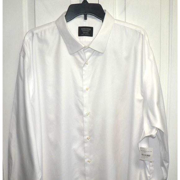 Nordstrom Traditional Fit NonIron Solid Stretch Dress Shirt White 18.5 34-35 $80 - Picture 5 of 6
